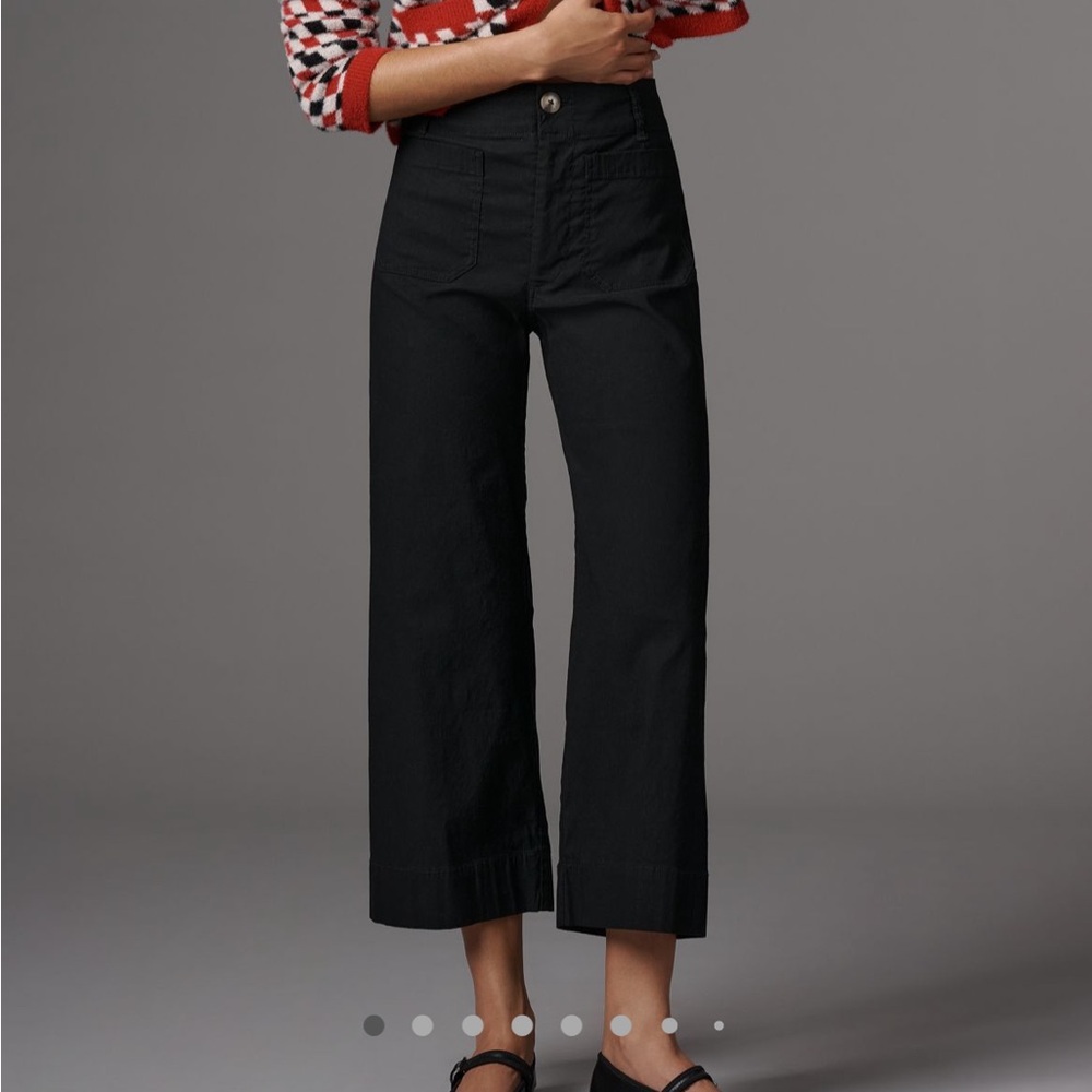Maeve by Anthroplogie Colette Crop Wide-Leg Pants, size 34 Petite, Black